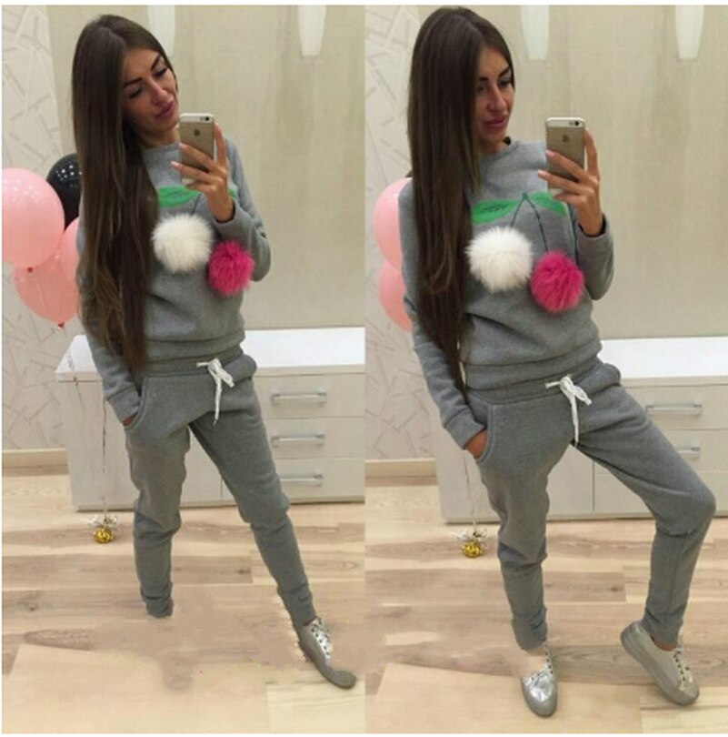 Cherry cute Suit Set Women Tracksuit Two-piece Sport Style Outfit Jogging Sweatshirt Fitness Lounge Sportwear