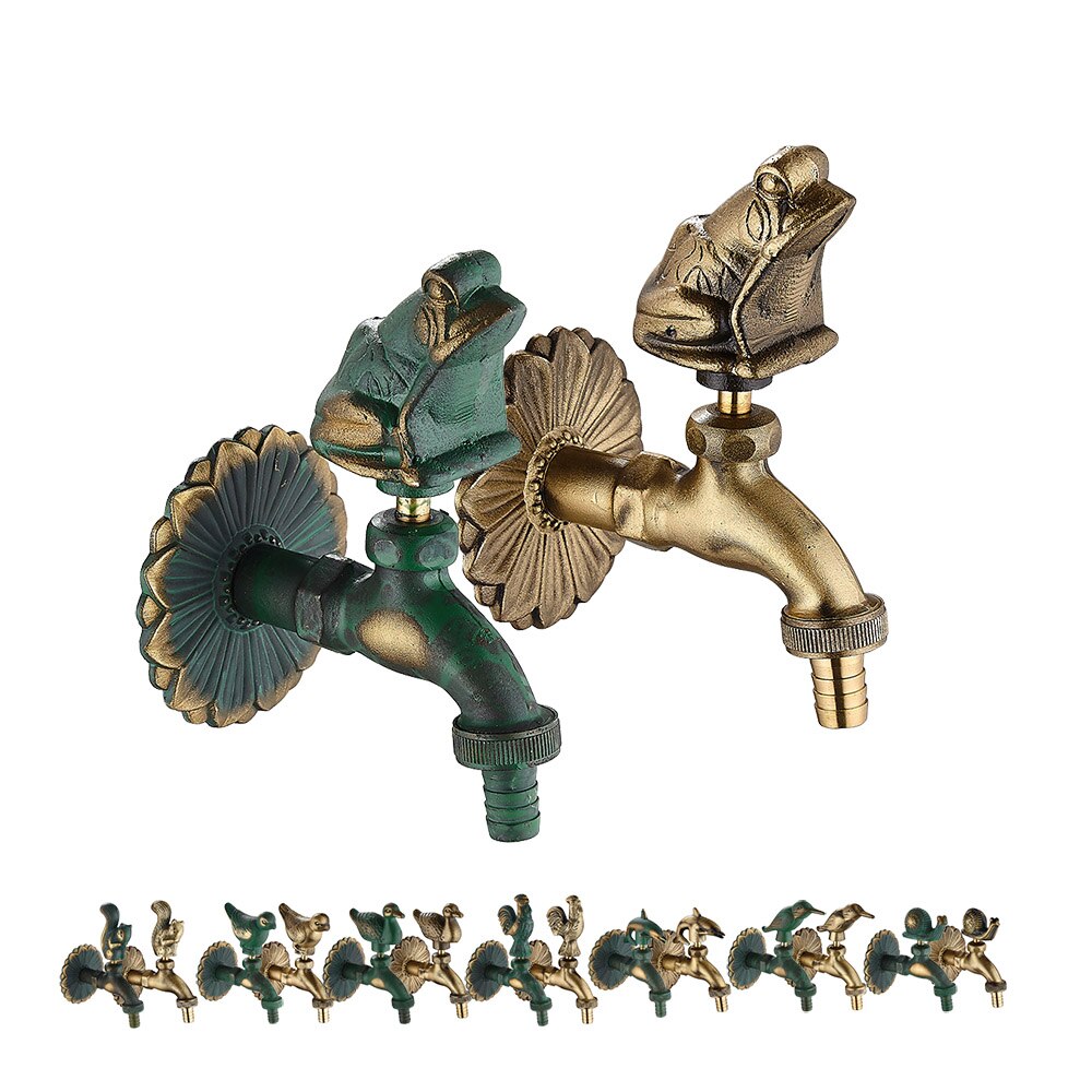 Decorative Antique Brass Garden Outdoor Faucet Cold Water Tap - With a Set of Brass Quick Connecter for 1/2&quot; Inches Hose