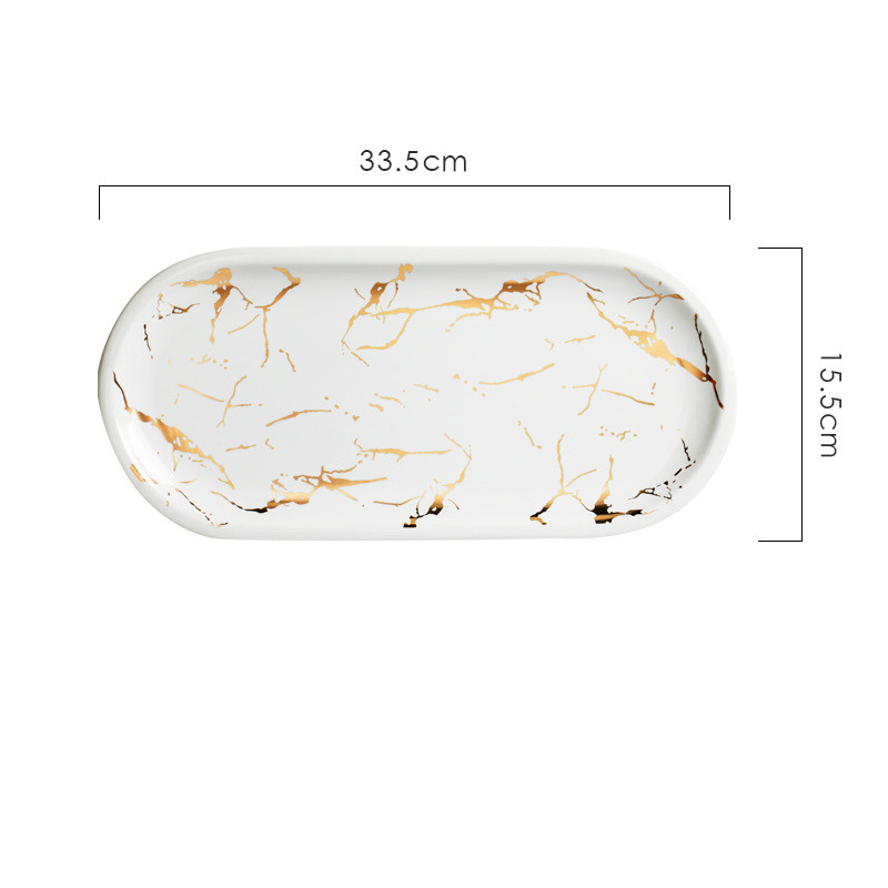 Nordic Style Ceramic Marbled Black Gold Oval Rectangular Plate Simple Beautiful Western Dinner Plate Kitchen Sushi Snack Trays: white large