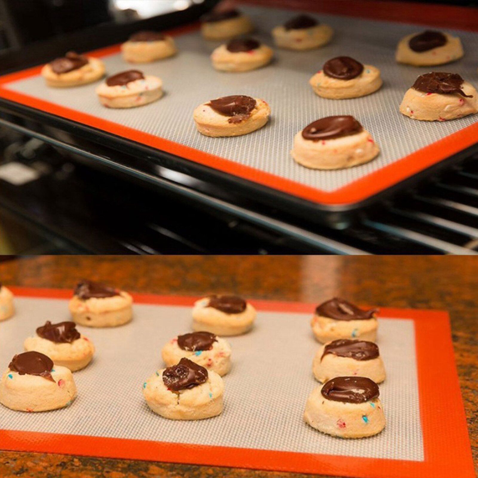 Silicone Baking Mat 16.5x11.6' Non Stick Liner for Bake Pans & Rolling Red