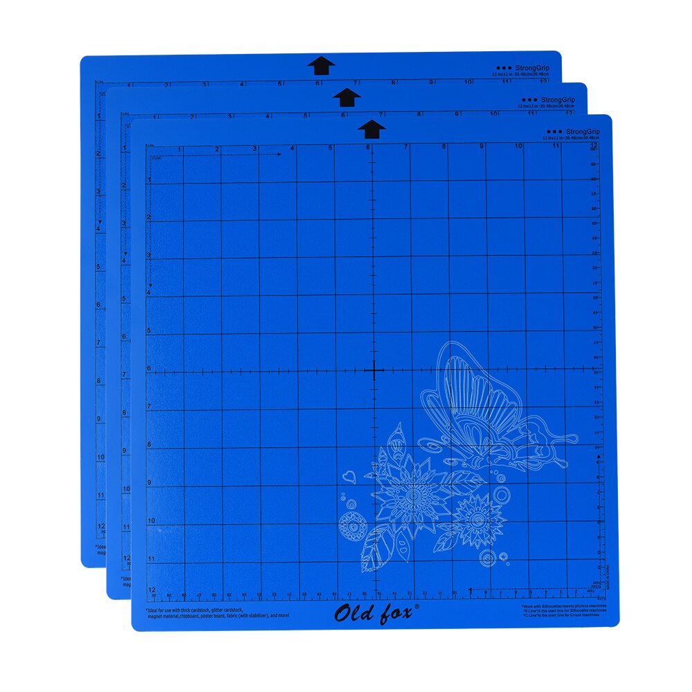 3Pcs 12*12Inch Non-Slip Replacement Cutting Mat StrongGrip/StandardGrip/LightGrip Adhesive Gridded Cutting Mats Cutting Machine: StrongGrip-Blue