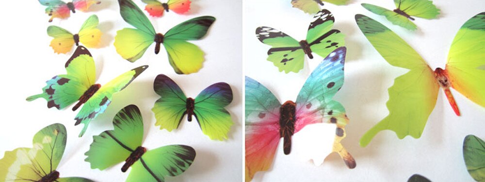 25 #12 Stuks Decal Muurstickers Home Decoraties 3D Vlinder Regenboog Stickers Op De Muur Woondecoratie Accessoires מדבקות קיר: Green 