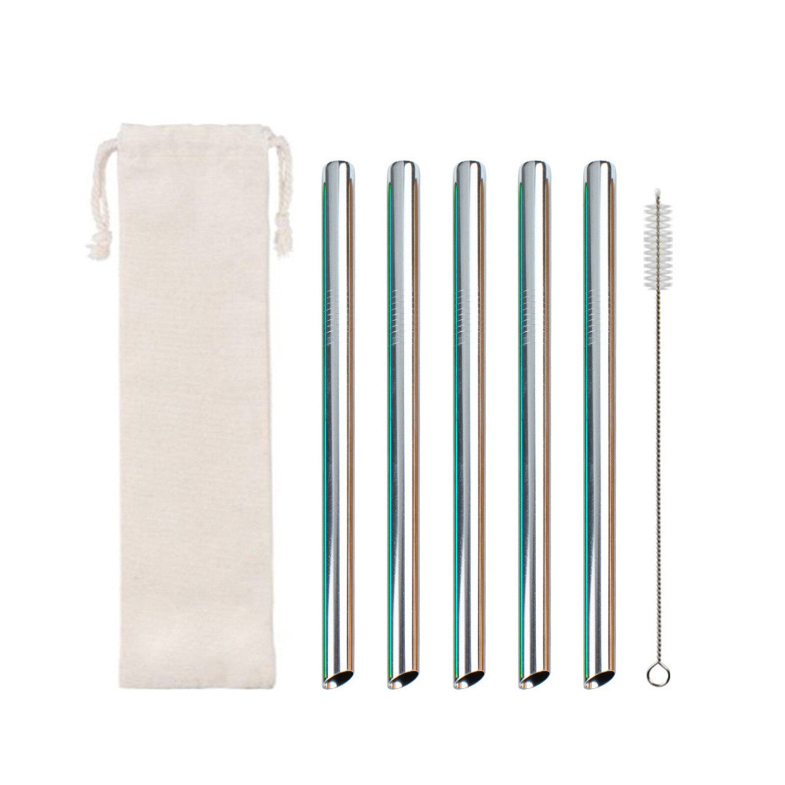 Metal straw rainbow color reusable metal straw set with brush 304 stainless steel straw milk drinkware bar party accessories: Silver 