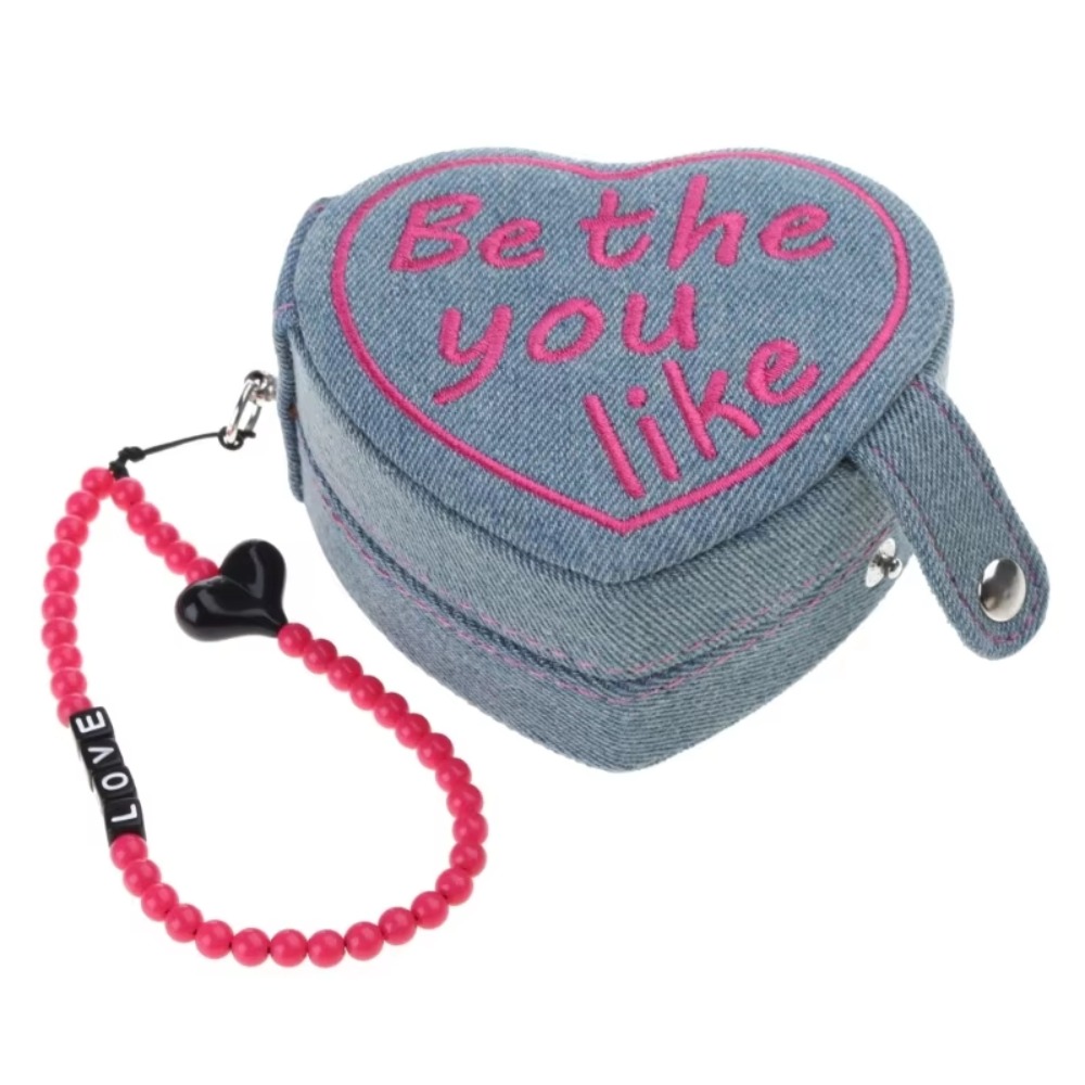 Draagbaar hartvormig sieradendoosje in retrostijl met geborduurde details, cosmetische tas in effen kleur met bandje, sieradenhouder: Wit