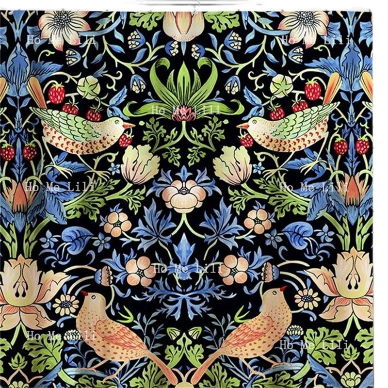 William Morris Art Sier Douchegordijn Aardbei Dief Vintage Patroon Botanische Vogels Bloemen Nouveau Badkamer Decor
