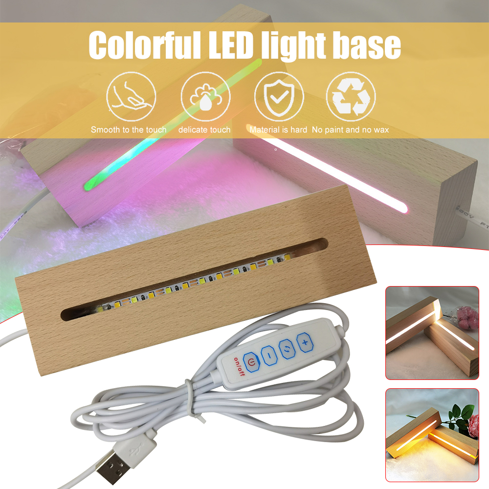 Rechteckiger LED-Sockel aus massivem Holz, leuchtende Basis für Harz, Buchstaben, Lampe, Glas, Harz, Kunst, Holz, Licht, Anzeige-Basis, Heimdekoration