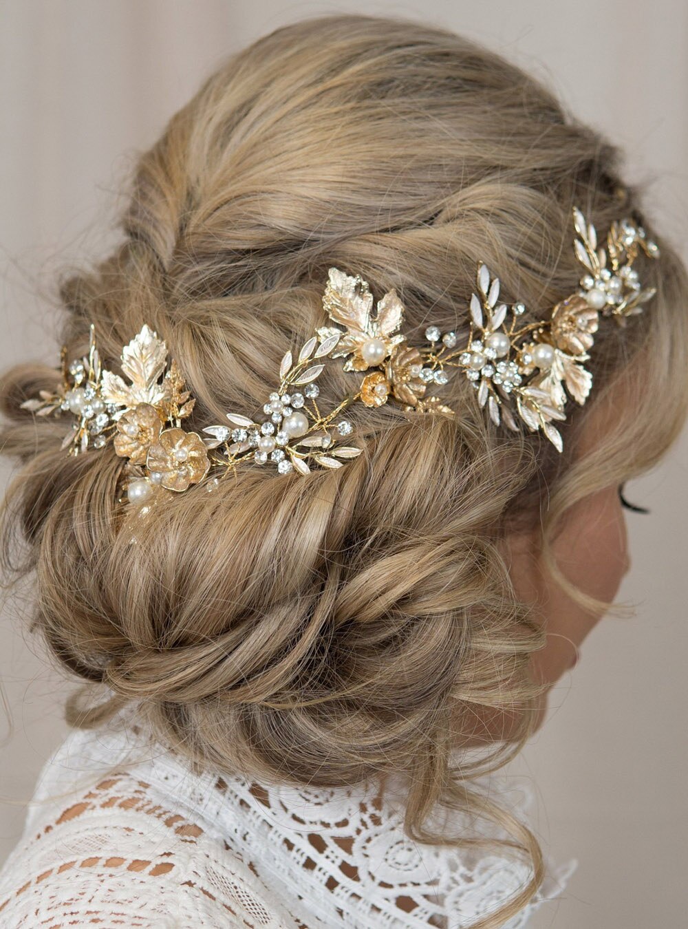 Enredadera dorada para el cabello para mujer, corona de hojas doradas, Tiara de boda, peine nupcial, corona dorada, metálico, dorado, enredadera de flores para el cabello
