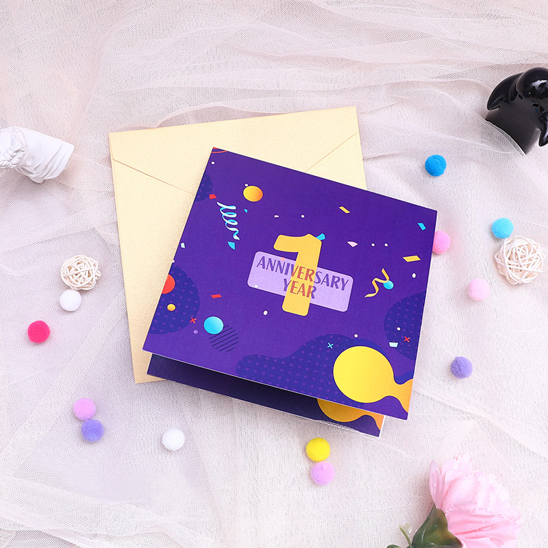 3D Handmade Colorful Print Cartoon First Anniversary Day Paper Invitation Greeting Cards Wedding Employee