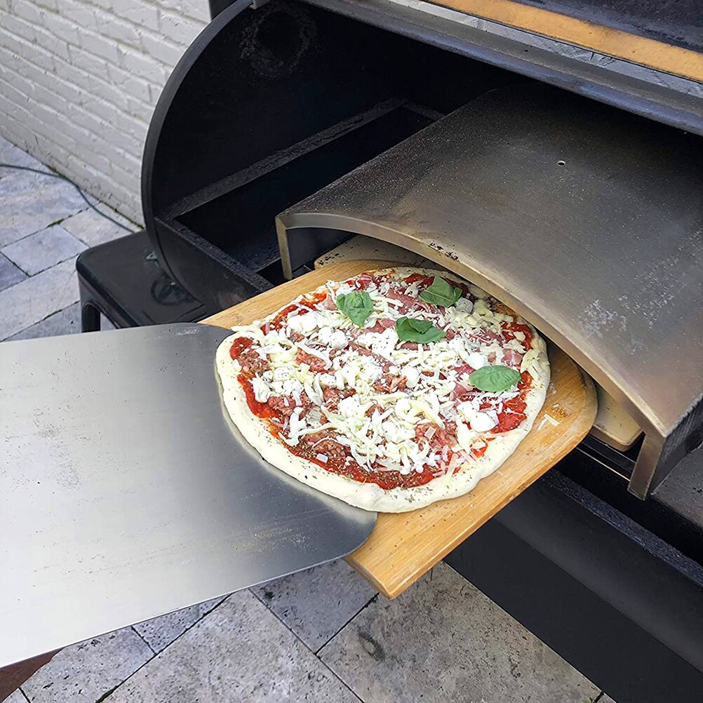 17.7*11.6i bambus pizzaskall tre serveringspanne pizzabrett pizzapadle skjærebrett med håndtaksbrett