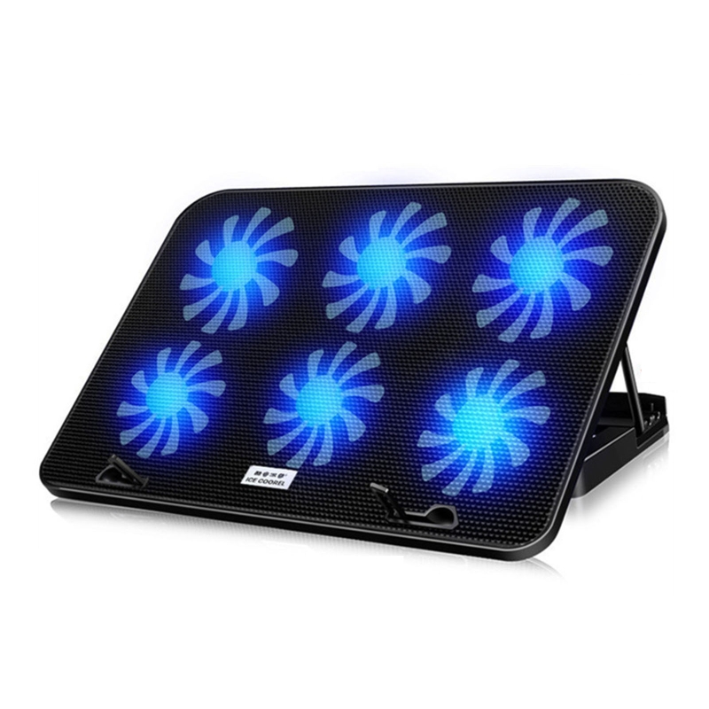 Gaming Laptop Cooler Fan 5 Heights Adjustable Notebook Cooling Base USB Powered with 6 Quiet LED Fans for 11-18inch: Silver