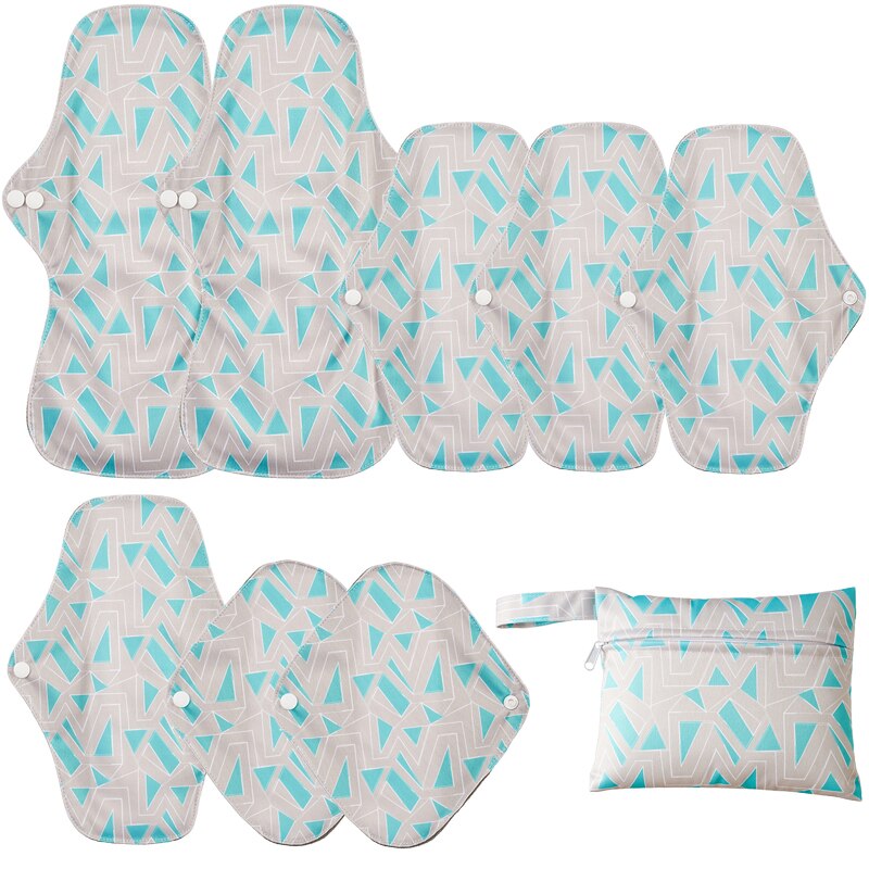 8pcs Bamboo Charcoal Reusable Menstrual Pads For Monthly Women Washable Gaskets Maternity Sanitary Towels Daily Pads 1pc Wet Bag: K-09