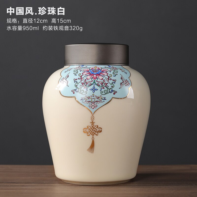 Antique Enamel Sealed Tea Cans with Tin Lids Household Large-capacity Ceramic Storage Jars Kitchen Storage Containers Home Decor: A