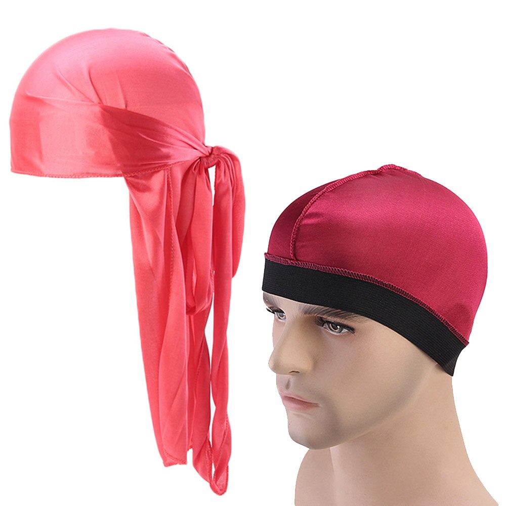 Unisex Durag Long Satin Breathable Turban Du rag Pirate Hat Men Hip Hop Durags 2pcs/lot: Watermelon