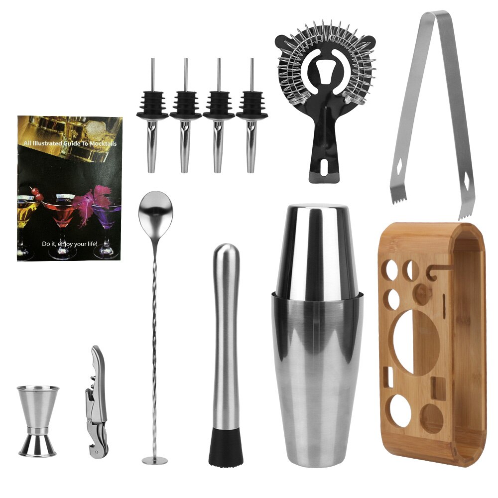 Cocktail Shaker Set Mocktail Gereedschap Barman Gereedschap Hout Opslag Stand Jigger Menglepel Tong Bars Gemengde Drankjes Bar
