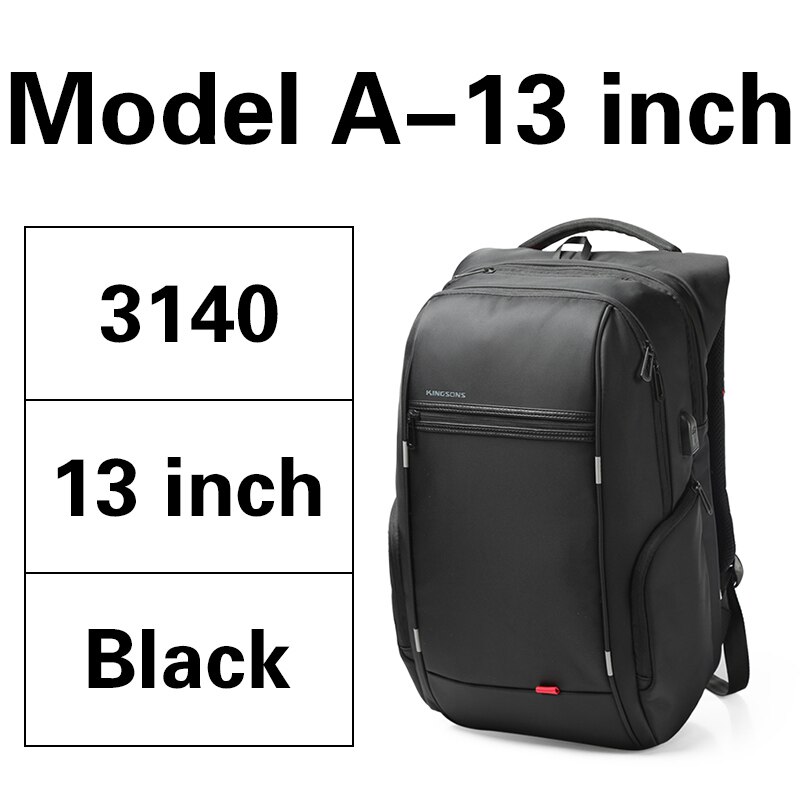 KINGSONS Item 13.3 15.6 17.3 inch Laptop Backpack Waterproof Men Women Backpack For Business Travel School Bags: Model-A-13inch black