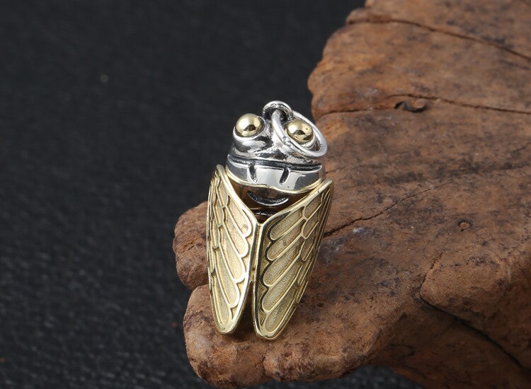925 sterling Silver cicada charm tag pendant decoration Necklace keychain jewelry A2624
