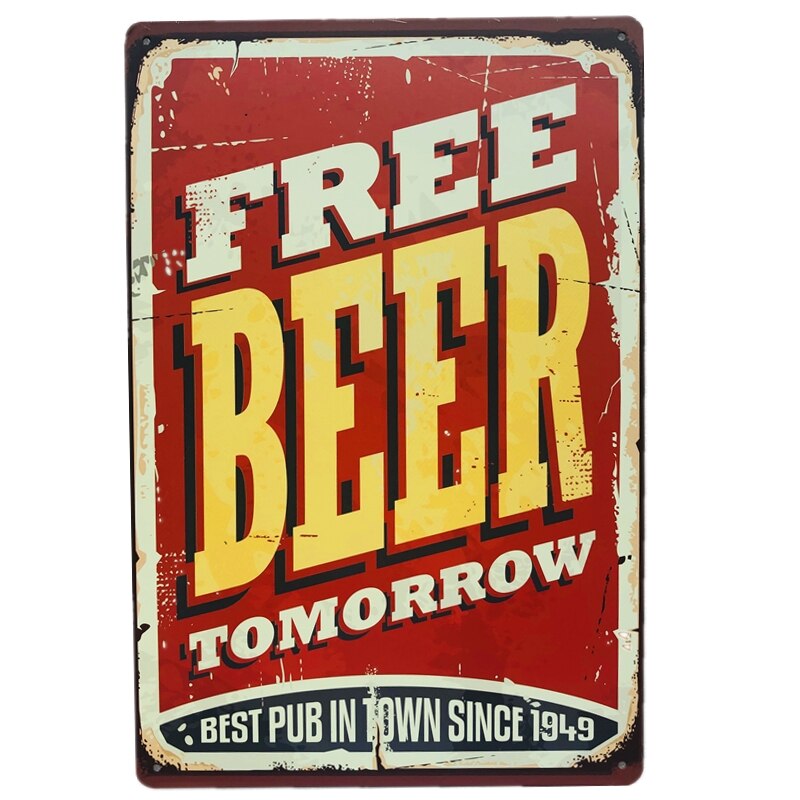 Gratis Bier Morgen Vintage Metalen Tin Teken Retro Plaque Poster Bar Pub Club Muur Thuis Decor