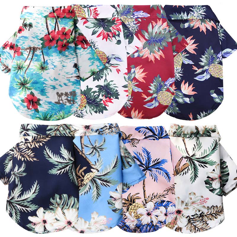 Summer Dog Clothes Coconut Tree Pineapple Flower Print Dog Cat Shirt Short Sleeve Beach Hawaiian Style Clothes For Pets