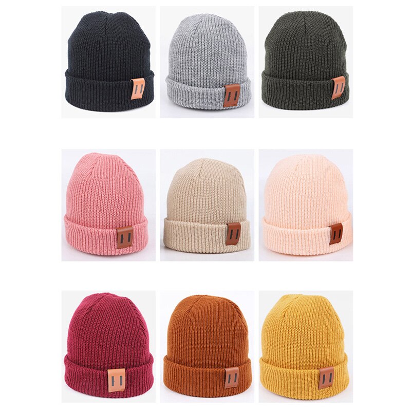 2PCS/LOT Mom Baby Hat for Boy Girl Knit Hat 8 Colors Solid Color Kids Beanie Cap for Adult Children Family Matching Caps
