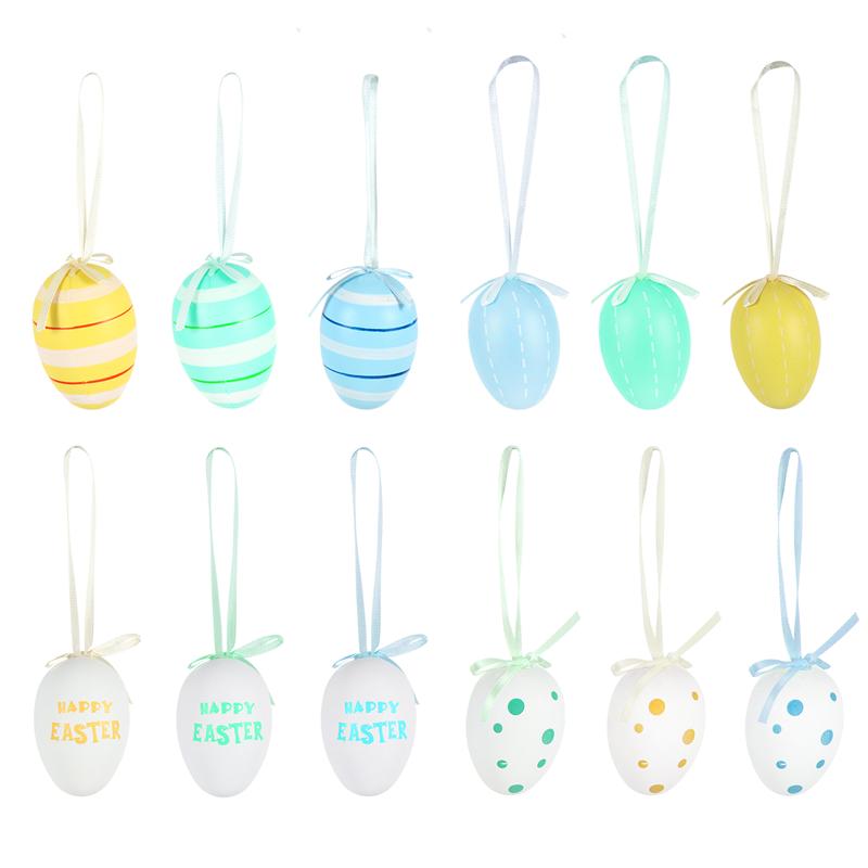 18 stücke Kreative DIY Ostern Ei Dekorative Kunststoff Ei Anhänger Party Dekorationen