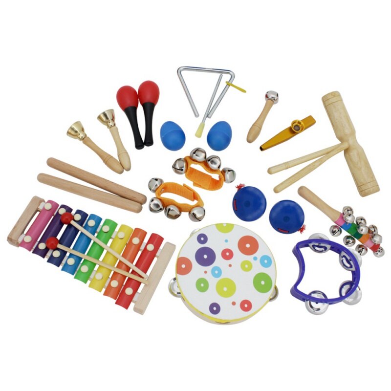 19 pièces Orff Percussion Instruments de musique costume ensemble main tambour frapper Piano Xylophone Maracas poignet cloches Kit mixte pour enfants Ba