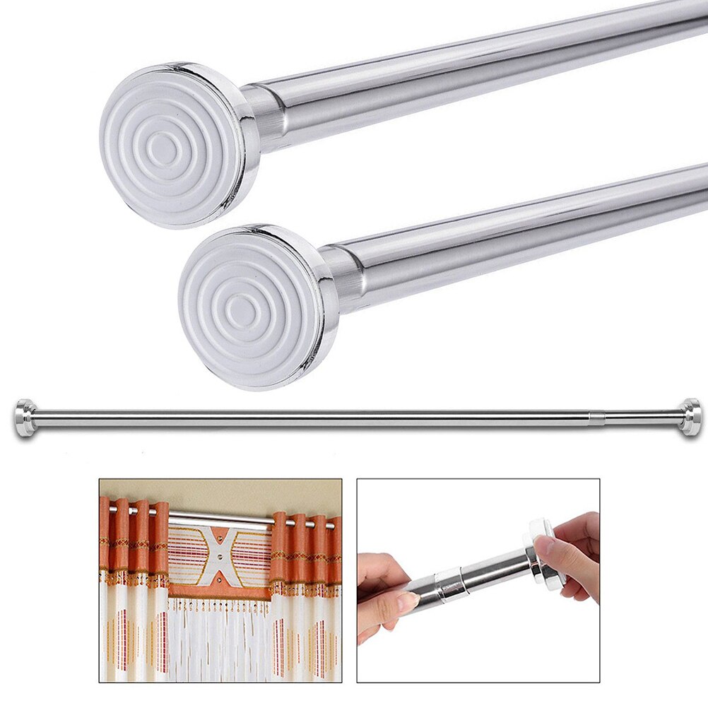 Punch Free Extendable Clothes Drying Pole Stainless Steel Shower Curtain Rod Retractable Spring Tension Rod for Bathroom: 50cm