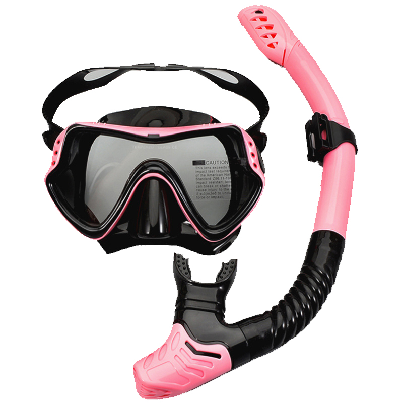 Dykning maske og snorkler anti-tåge beskyttelsesbriller briller dykning svømning let ånde rør sæt: Lyserød