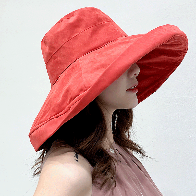 Women's Hat Bucket hat Panamanian Women Four Seasons Fisherman Hat Big Brim Hat Double-Sided Fisherman Hat Sun Visor Cap: Red