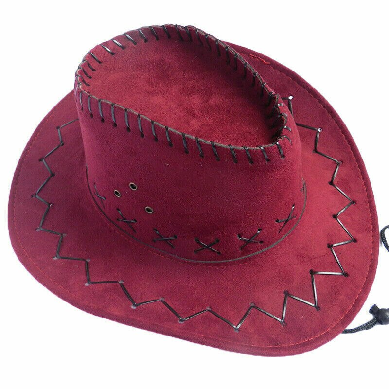 Womens Mens Hat Wild West Fancy Cowgirl Cowboy Hats Western Headwear Cap Black Brown Gray Orange Red Khaki: Red