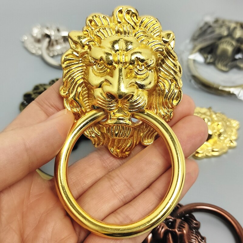 Wonzeal Meubels Handgrepen 52*64Mm Beast Voor Leeuwenkop Antieke Legering Handvat Kast Lade Deur Pull Retro decoratie
