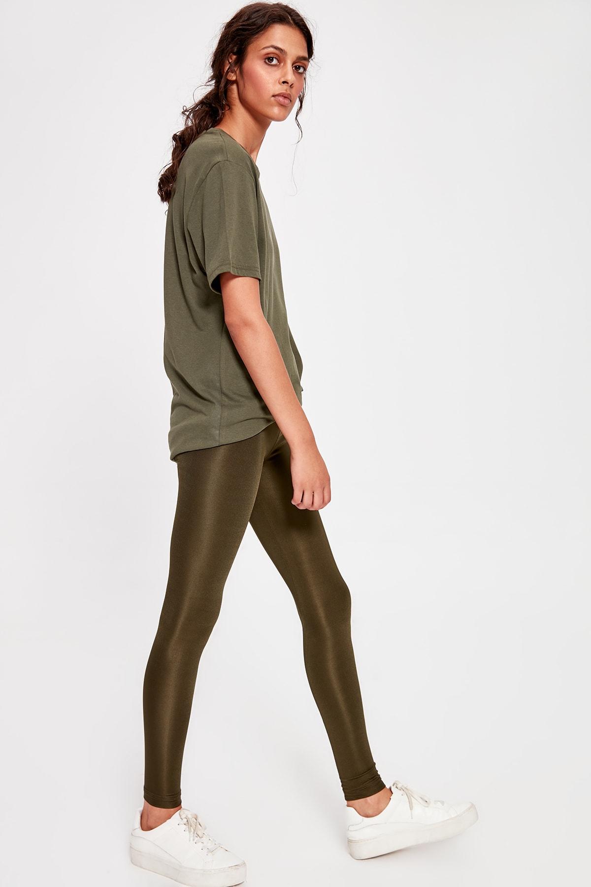 Trendyol Khaki Shiny Disco Knitted Leggings TWOAW20TA0053