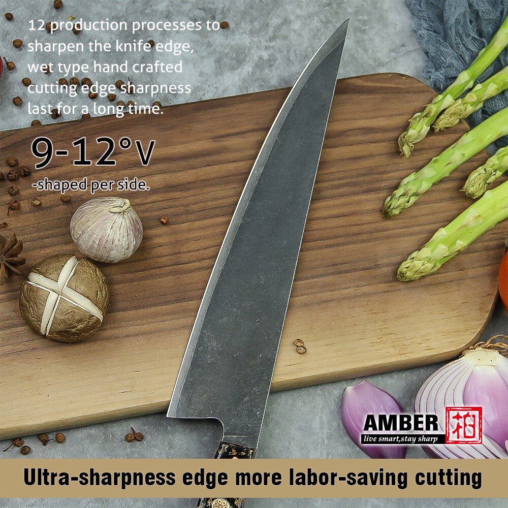 AMBER Kitchen Knife 10Cr18Mov 3 Layers Cladding Steel Chef Knife Gold-Foil Resin Handle Chinese Cleaver Knives Cooking