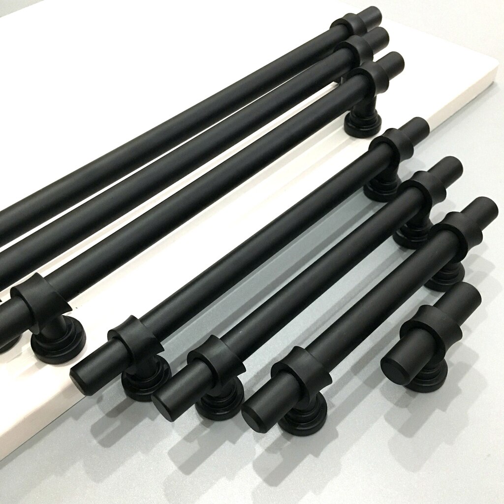 Svart metall kjøkken skap dør skap t bar håndtak trekknapp 50mm-308mm