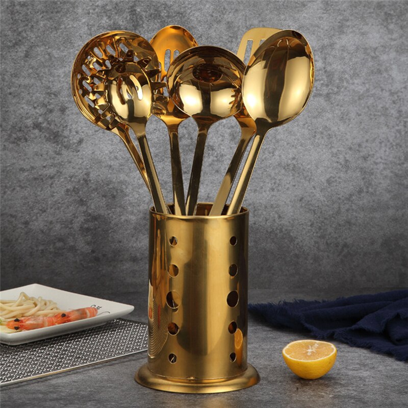 1pc guld titanium rustfrit stål køkkenredskaber ske skeovn køkkengrej køkkenredskaber cocina utensilios spatel slev køkkenudstyr