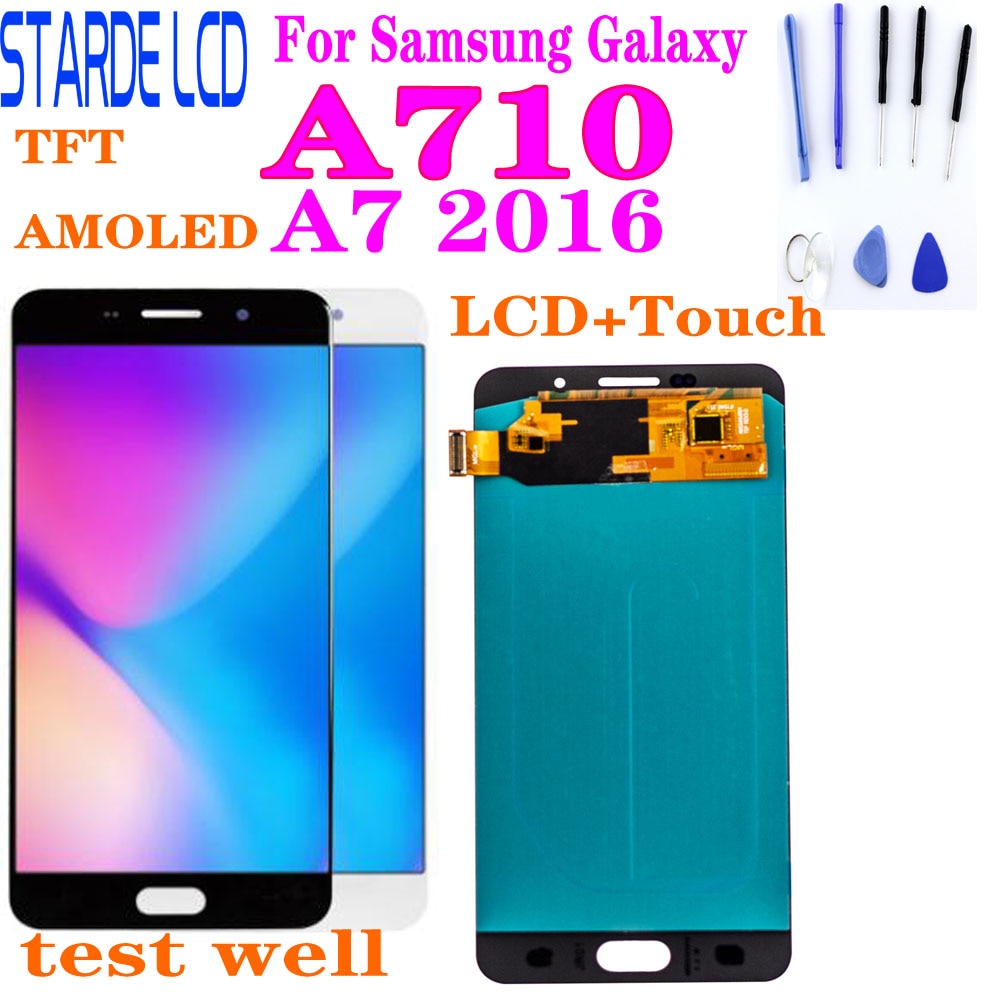 オリジナルスーパー amoled サムスンギャラクシー A7 A710 A710F A710M A710Y A7100 lcd ディスプレイタッチスクリーンデジタイザ国会