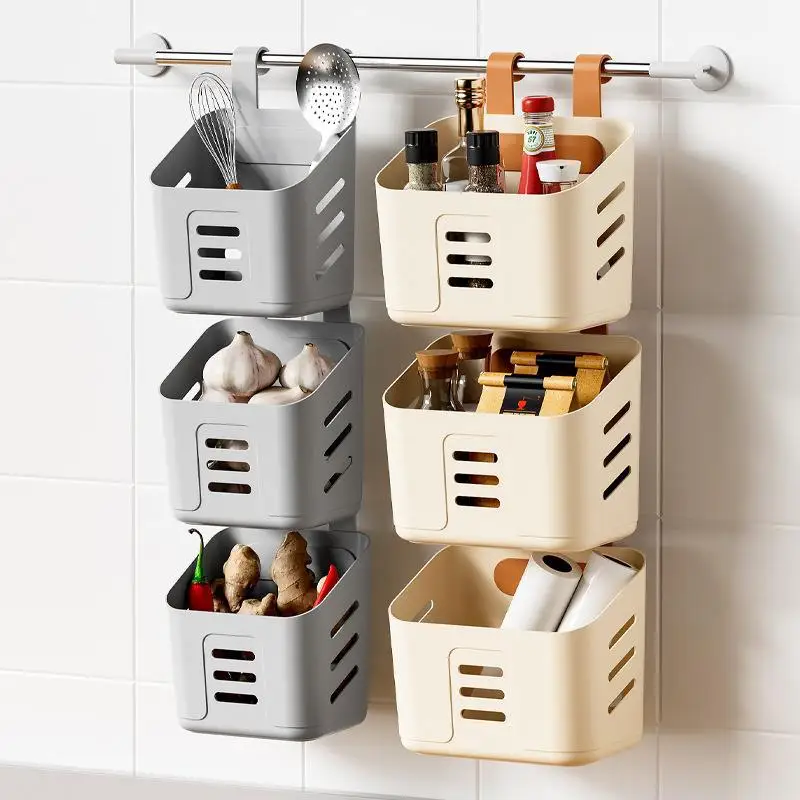 Kitchen Hanging Storage Basket Household Hanging Basket Bathroom Shelf Hangable Toilet Wall Hanging Plastic Kitchen Organizer