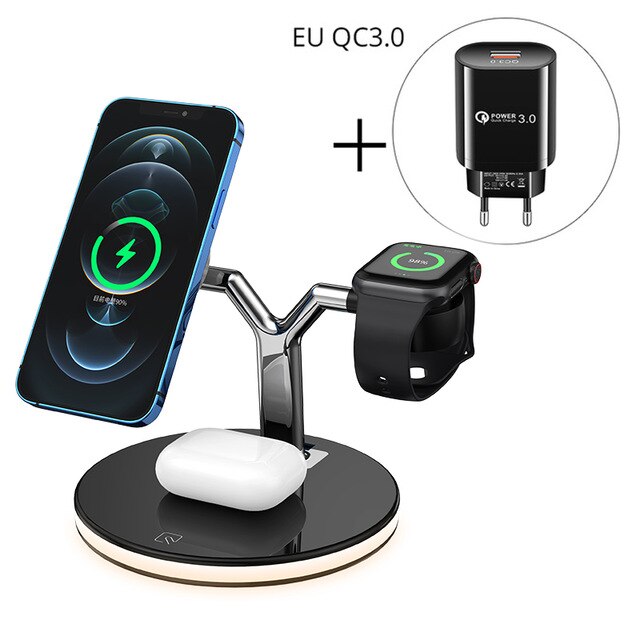 3 in 1 Magnetische Drahtlose Ladestation Für Magsafe iPhone 12 Pro Max 15W Schnelle Drahtlose Ladegerät Für Airpods iWatch Serie: Black With EU PLUG