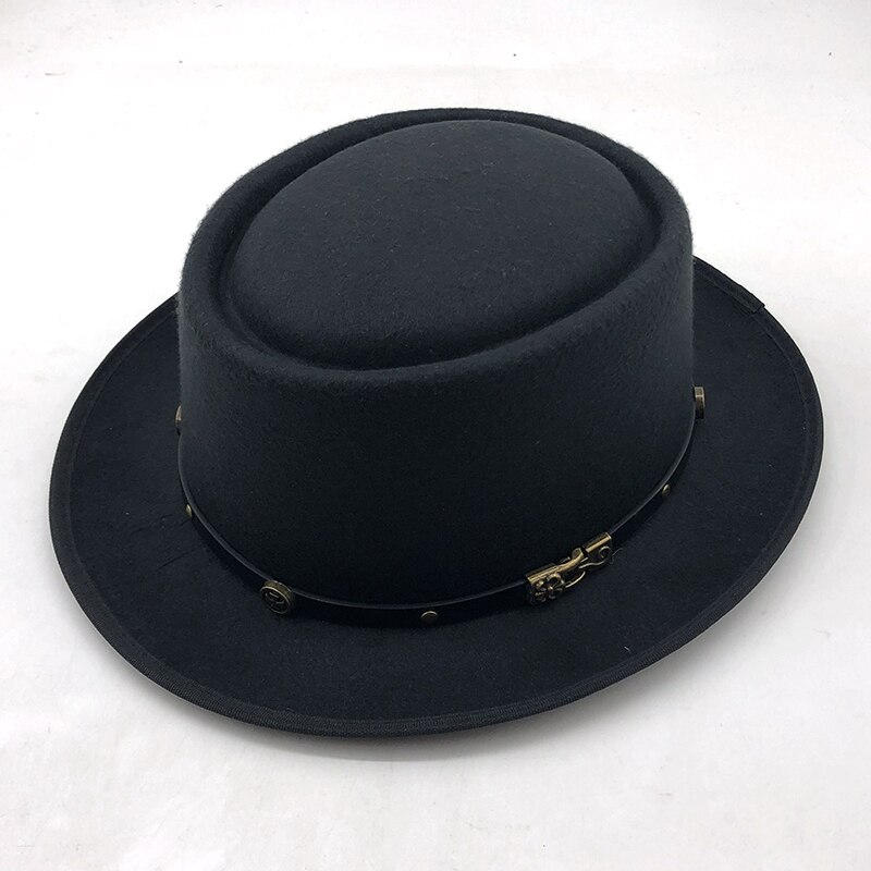 Einfache Wolle Männer Schweinefleisch Kuchen Hütte Für Vati Schwarz Fedora Hütte Für Gentleman Flache Bowler Porkpie oben Jazz Hütte: Schwarz
