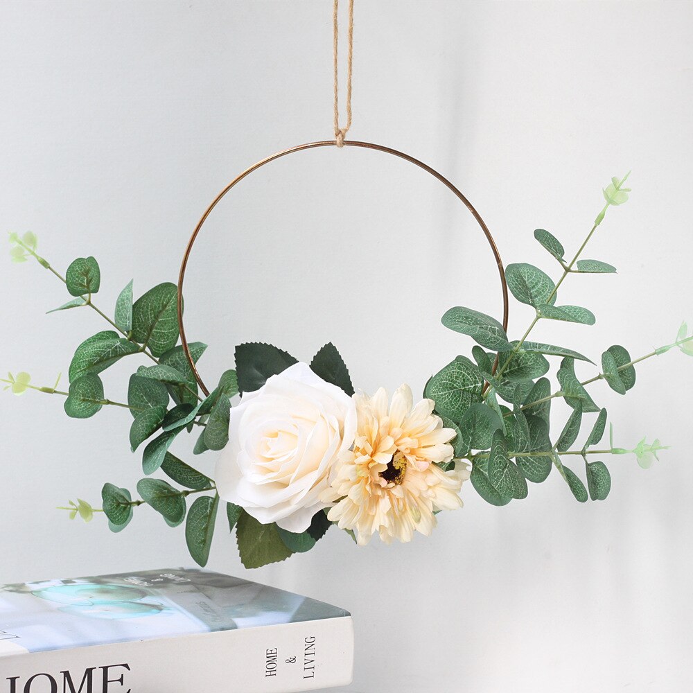 20cm Iron Rope Gold Metal Ring Portable Garland Flowers Wedding Bride Flowers Wreath Handmade Wall Hanging Garland Decoration: A3