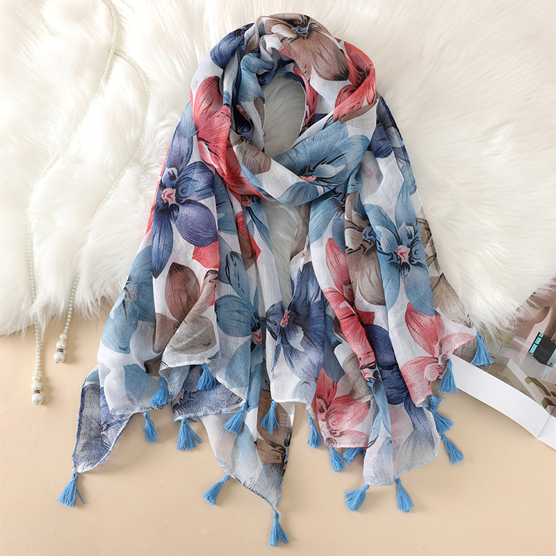 Paisley Abstract Floral Tassel Viscose Shawl Scarf Lady Wrap Thin Pashmina Stole Muslim Hijab 180*90Cm: PEACOCK BLUE
