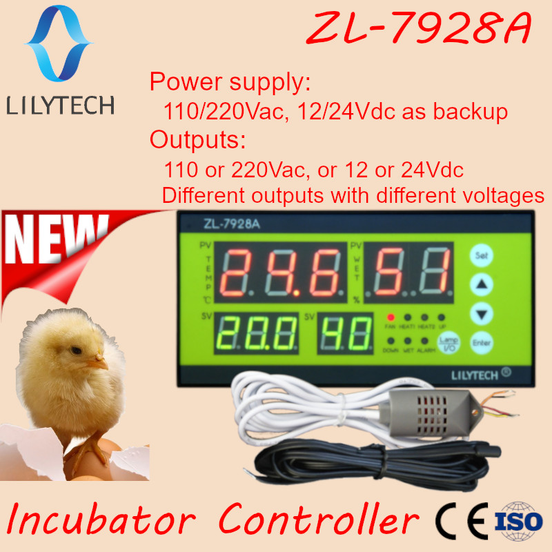 ZL-7928A, 100/220Vac,12V Battery backup,Dry outputs,Multifunction Automatic Incubator, Incubator Controller, Lilytech,ZL-7918A