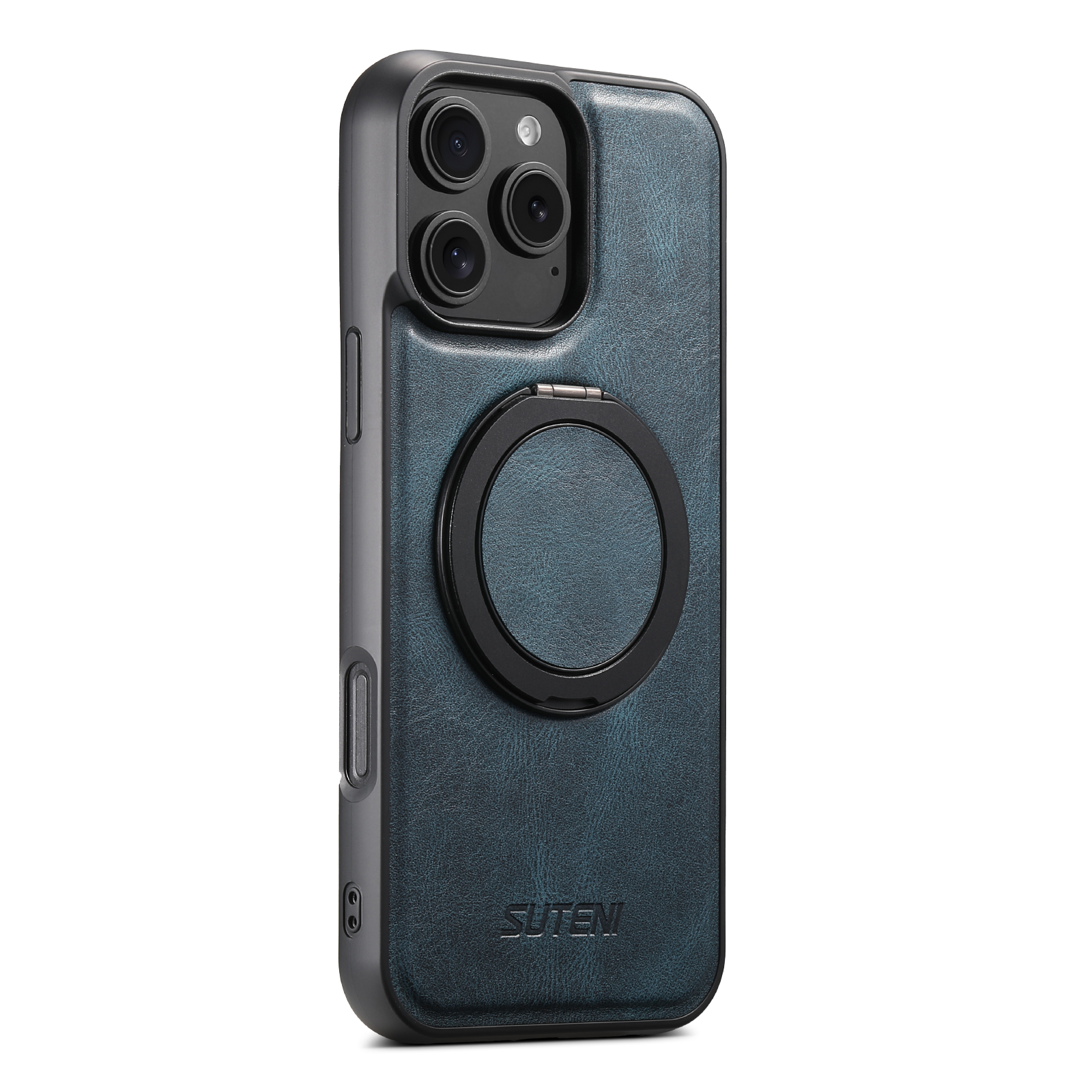 SUTENI-Coque de téléphone en cuir PU avec support rotatif à 360 °, avertisseur d'huile, chargement sans fil, compatible avec iPhone 16 Pro Max, 15 Plus, 14 Pro, 13, 12: Bleu / Pour l&#39;iPhone 16 plus