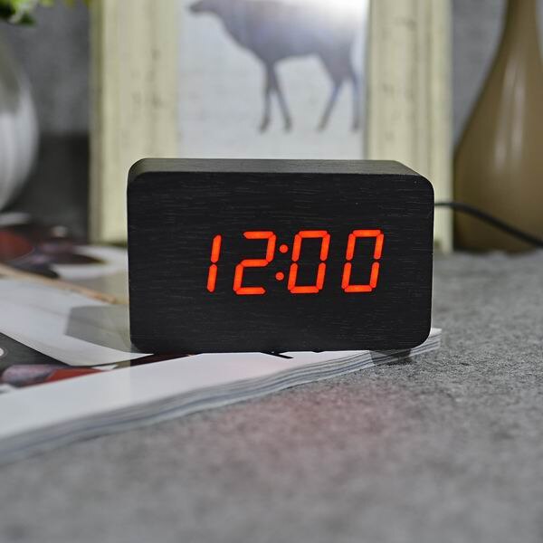 FiBiSonic Red series Thermometer LED Digital Clock,Sounds Control Wooden Alarm Clocks,Desktop Clock: black red