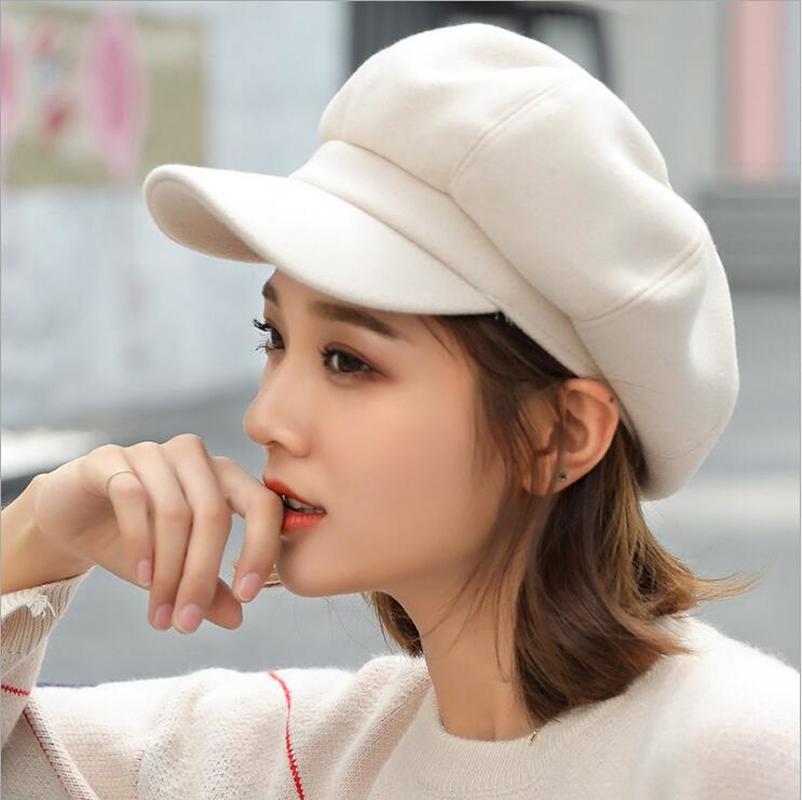 Vrouwen Baret Herfst Winter Achthoekige Cap Hoeden Stijlvolle Kunstenaar Schilder Newsboy Caps Zwart Grijs Baret Hoeden