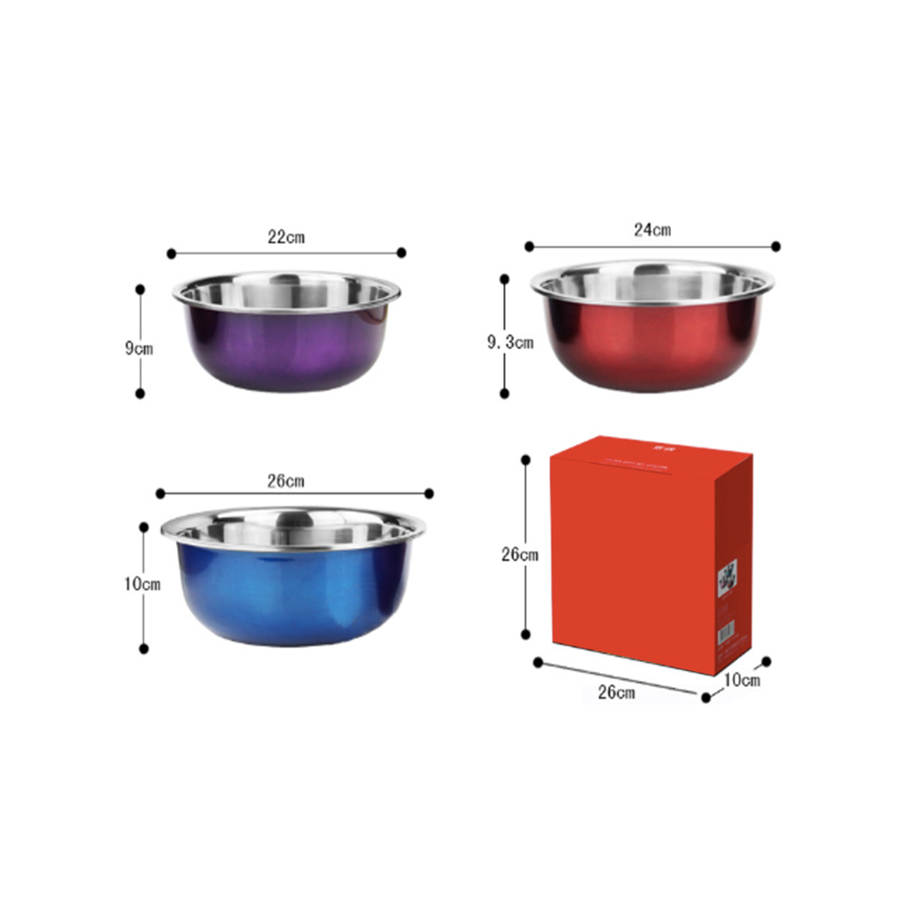 3Pcs Colorful Stainless Steel Mixing Salad Basin Baking Mixer Cookingware Fruit Storage Food Container