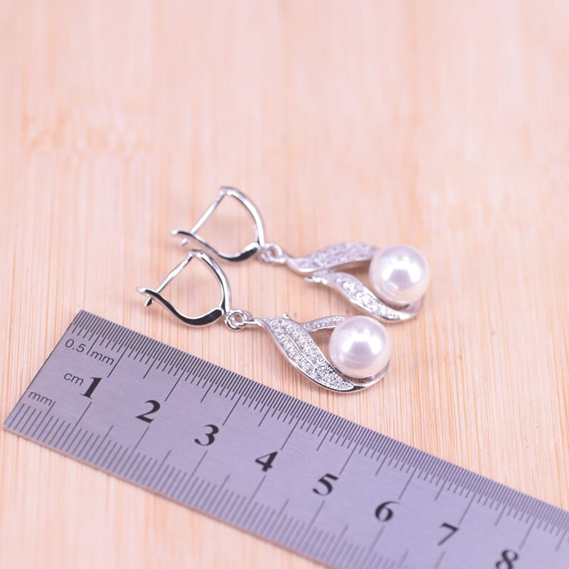 Risenj goutte d'eau blanche perle d'eau douce couleur argent ensemble de bijoux pour femmes boucles d'oreilles anneau collier ensemble bijoux de mariée