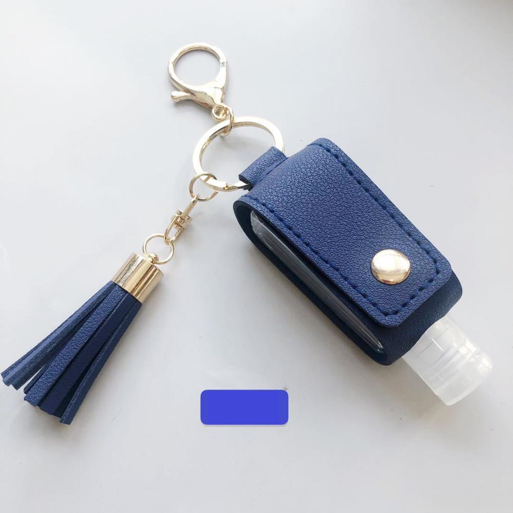 30ml Empty Refillable Bottle Leak Proof Plastic Travel Bottle Portable Squeeze Bottle With Tassel Leather Keychain Holder: dark blue