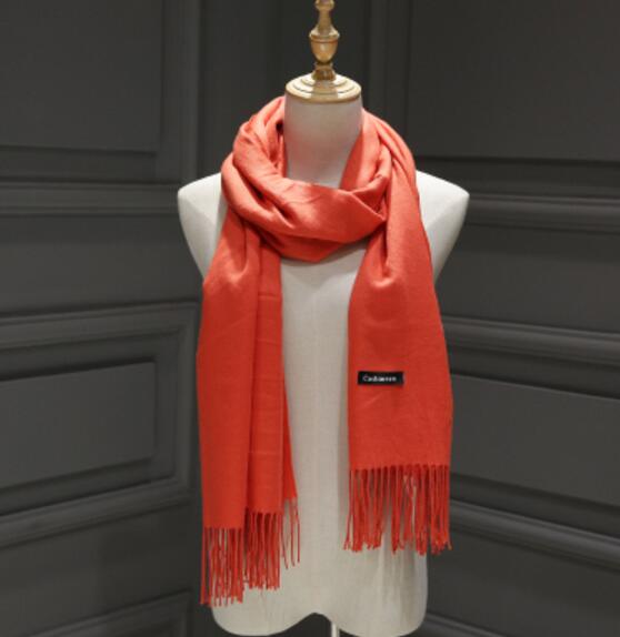 Women Solid Color Cashmere Scarves With Tassel Lady Winter Autumn Long Scarf Female Shawl Men Scarf: Orange