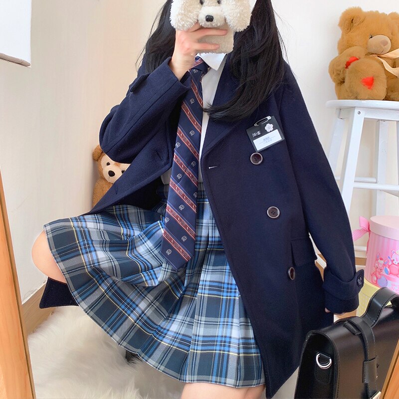 Japanese Style JK Uniform Woolen Coat Women's Autumn and Winter Style Loose All-Matching Long Sleeve Woolen Cloth Overcoat