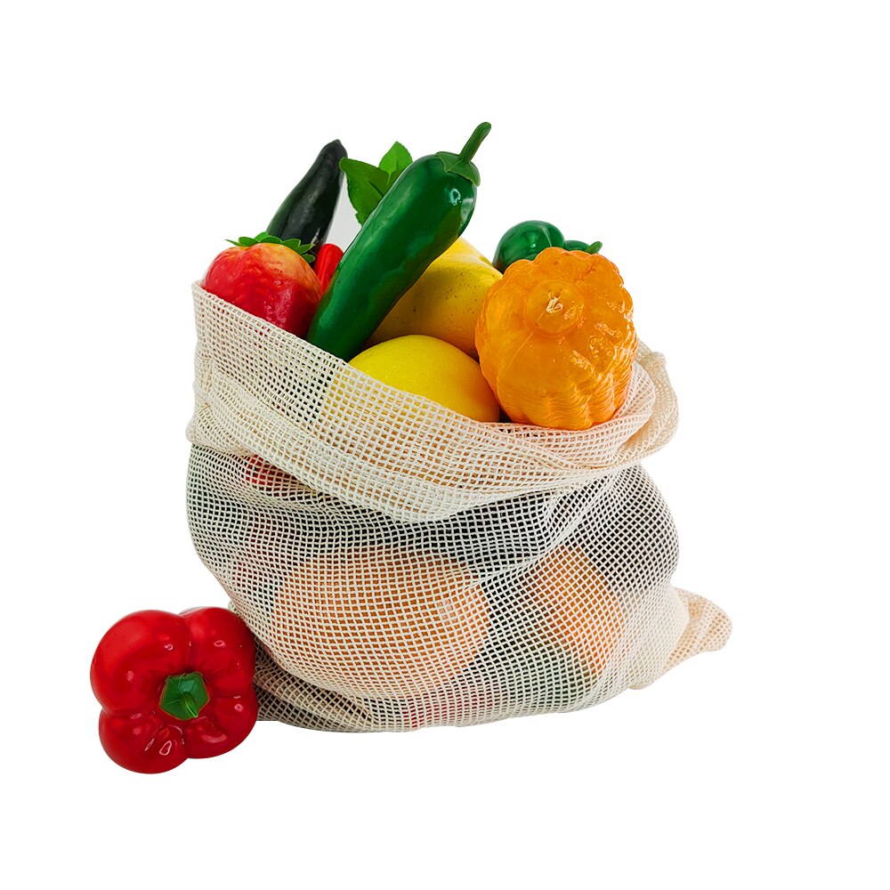 Cotton Mesh Vegetable Bags Produce Bag Reusable Cotton Mesh Vegetable Storage Bag Kitchen Fruit Vegetable with Drawstring
